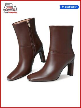 Square Toe Ankle Boots High Heel Side Zipper Booties